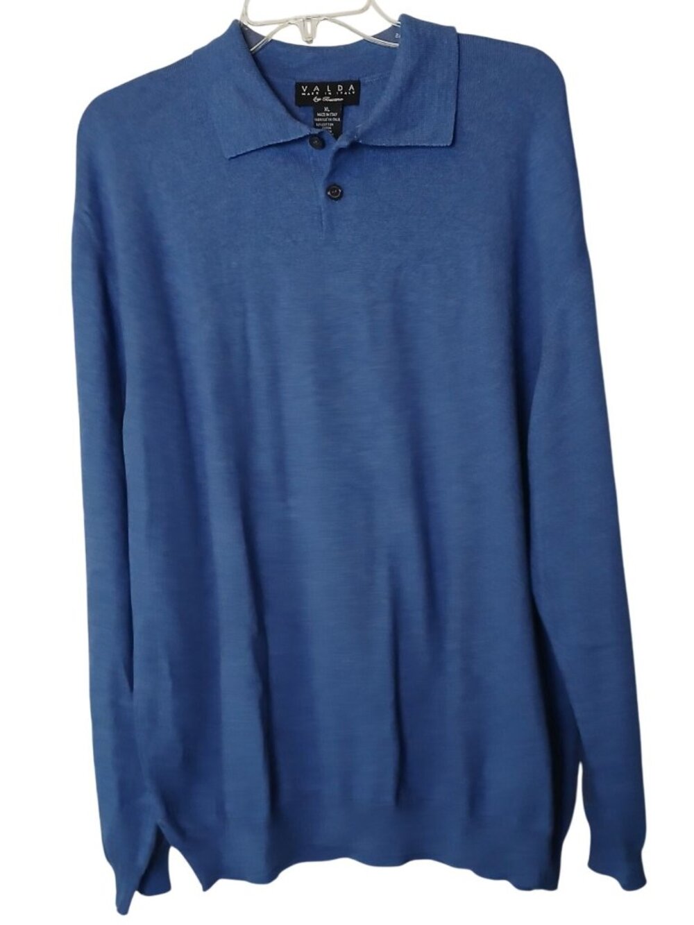 Valda by Tuscano Mens XL Blue Long Sleeve Polo Sweater Made Italy Vintage #D-30